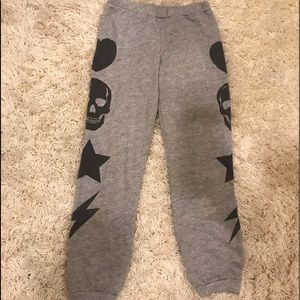 grey joggers with design on side